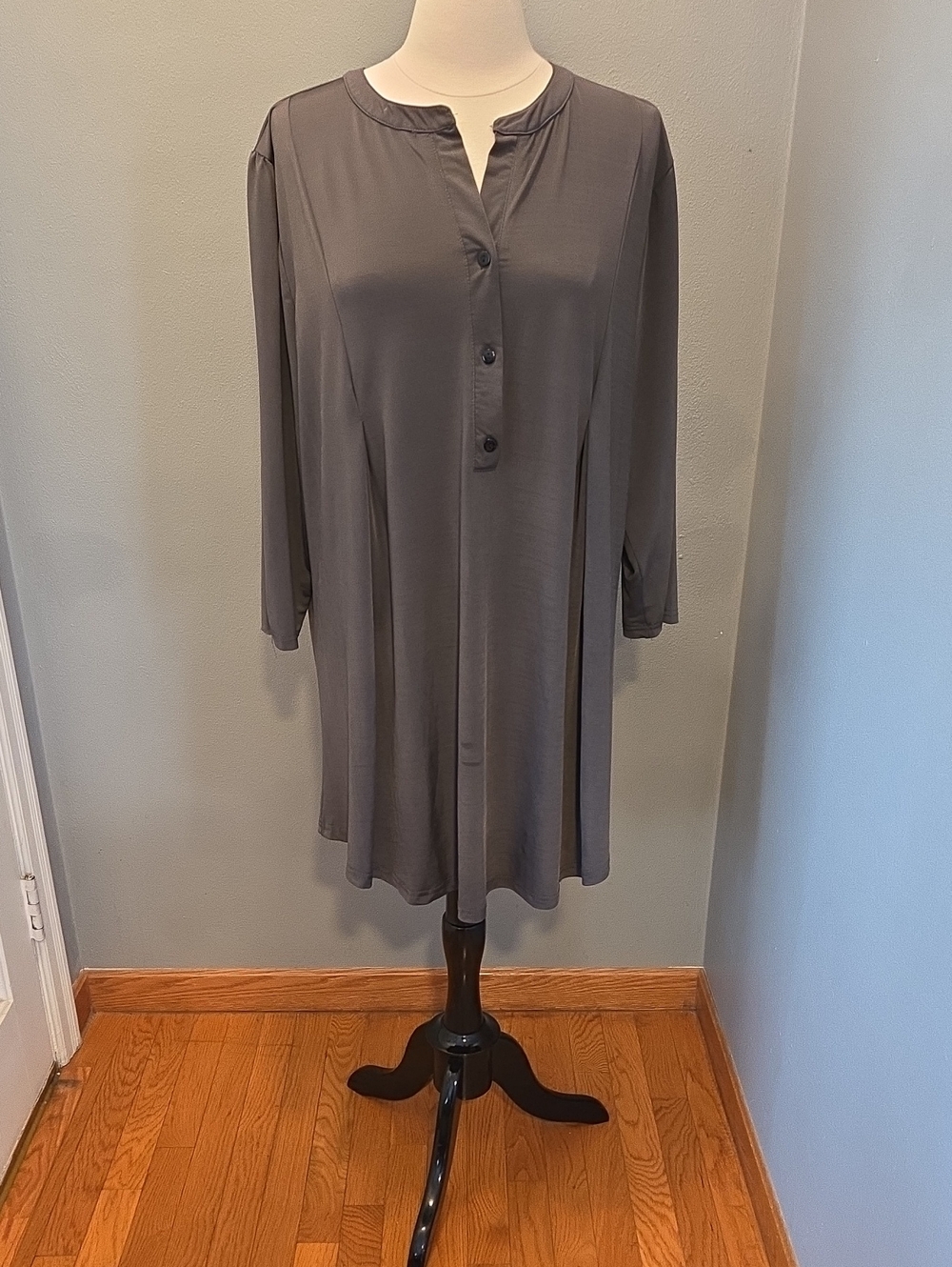 Reborn Gray Long-Sleeve Button Front Swing Dress